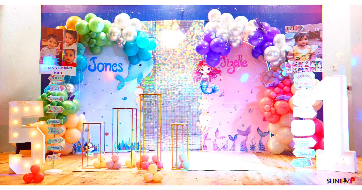 Kids Birthday Backdrop with Balloon Arches